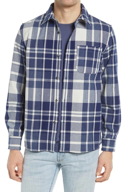 Shop A.p.c. Surchemise Trek Plaid Wool Blend Shirt Jacket In Blue