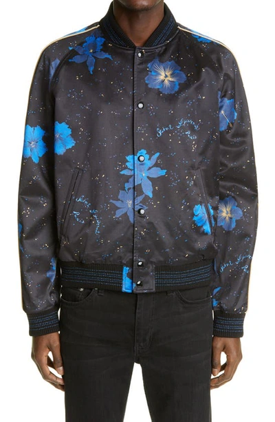 Shop Saint Laurent Bomber Jacket In Noir Bleu