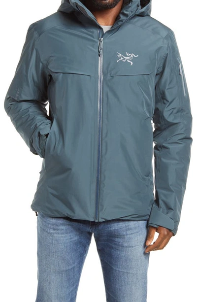 Shop Arc'teryx Macai Waterproof Gore-tex® Hooded Down Jacket In Neptune