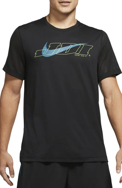Shop Nike Sport Clash Performance Graphic Tee In Black/green Abyss
