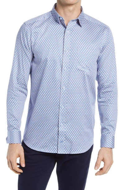Shop Johnston & Murphy Diamond Dot Button-up Shirt In Blue/ Red