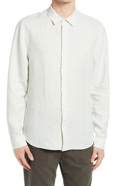 Shop Vince Stripe Linen Button-down Shirt In Surfside/ Off White
