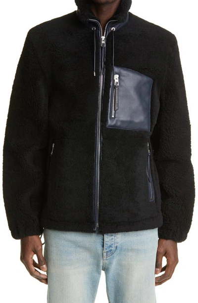 Shop Loewe Genuine Shearling Jacket In Black/navy Blue