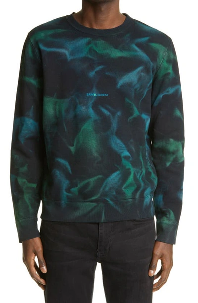 Shop Saint Laurent Tie Dye Logo Sweatshirt In Noir/ Vert/ Vert