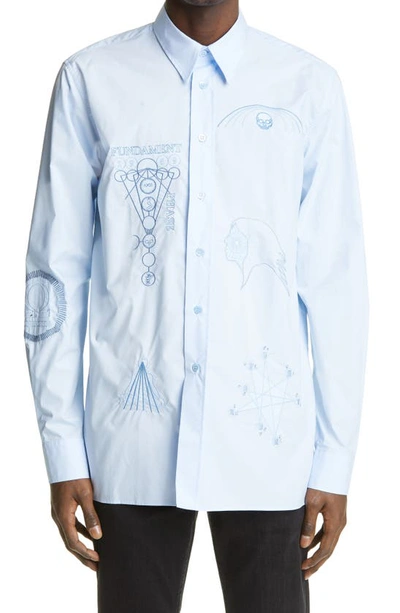 Shop Raf Simons Archive Redux Ss '04 Embroidered Button-up Shirt In Very Light Blue