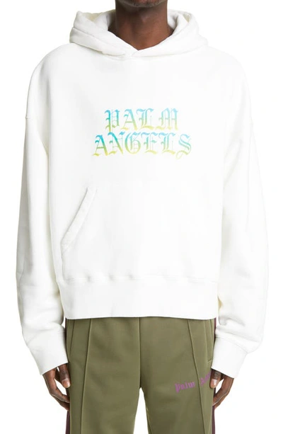 Shop Palm Angels Hue Logo Cotton Hoodie In Brilliant White Multicolor