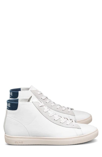 Shop Clae Bradley Mid Sneaker In White Leather Ensign Blue