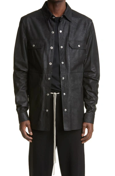 Shop Rick Owens Leather Overshirt In Black
