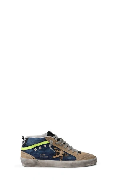 Shop Golden Goose Mid Star Genuine Calf Hair Sneaker In Dark Blue/ Cappuccino/ Brown