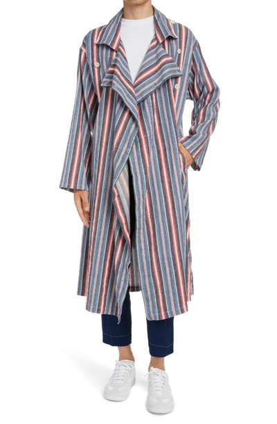 Shop Maison Margiela Stripe Stretch Linen & Cotton Trench Coat In F Multi