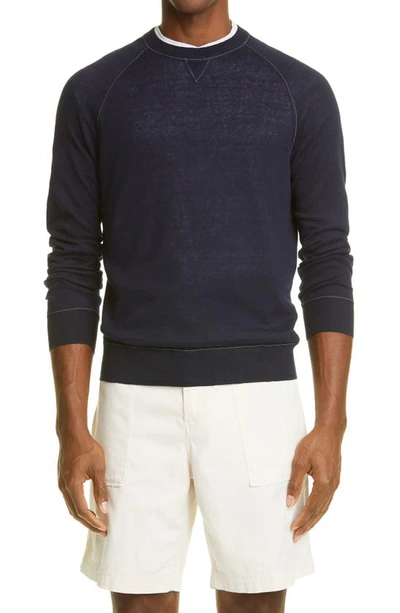 Shop Brunello Cucinelli Linen & Cotton Raglan Sweater In Navy