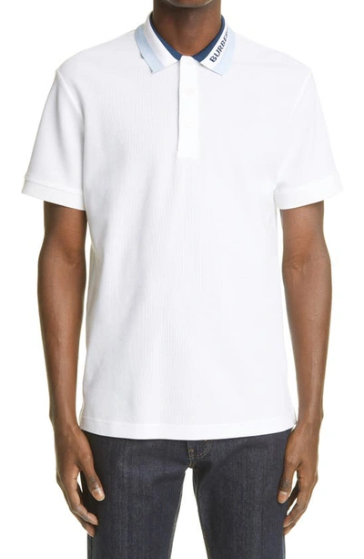 Shop Burberry Edney Logo Collar Short Sleeve Pique Polo In White