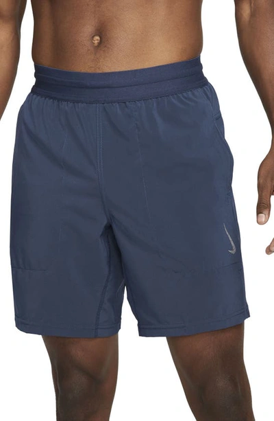 Shop Nike Dri-fit Flex Pocket Yoga Shorts In Midnight Navy
