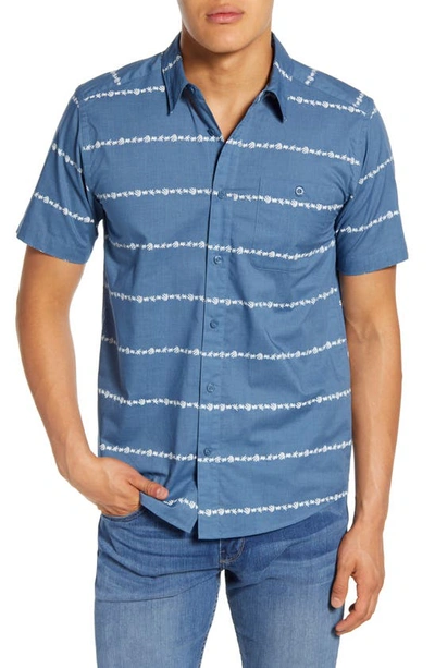 Shop Patagonia Go To Regular Fit Short Sleeve Shirt In Hemp Stripe/ Pigeon Blue