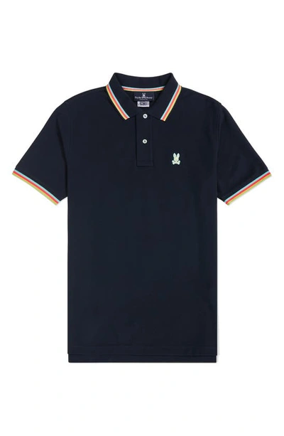 Shop Psycho Bunny Kilburn Neon Tipped Pique Polo In Navy