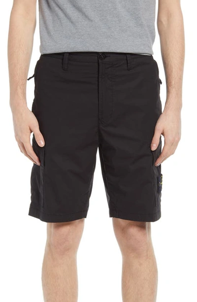 Shop Stone Island Stretch Cotton Cargo Shorts In Black