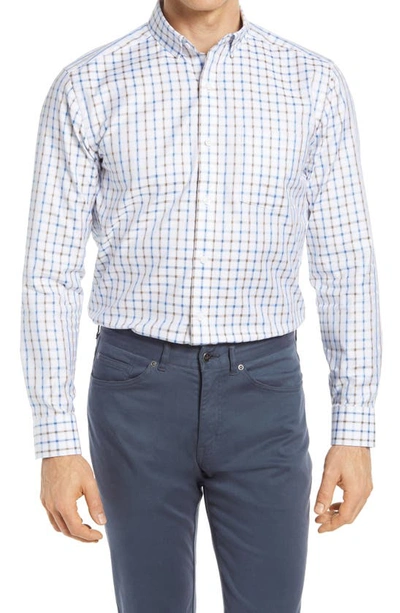 Shop Johnston & Murphy Windowpane Button-up Shirt In Blue/ Brown
