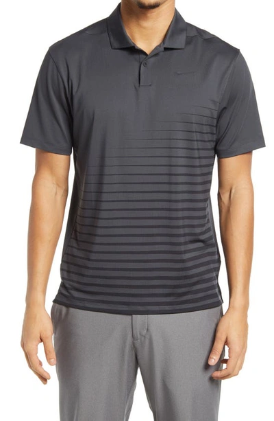 Shop Nike Dri-fit Vapor Stripe Golf Polo In Dark Smoke Grey/ Black/ Black