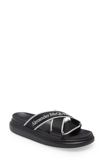 Shop Alexander Mcqueen Logo Slide Sandal In Black/black/silver