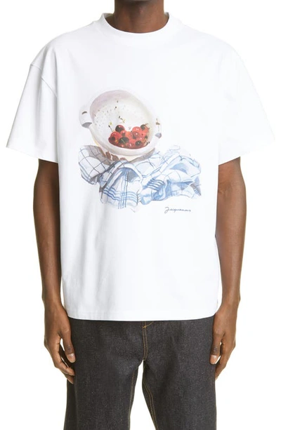 Shop Jacquemus Le T-shirt Cerises Cherry Graphic Tee In White