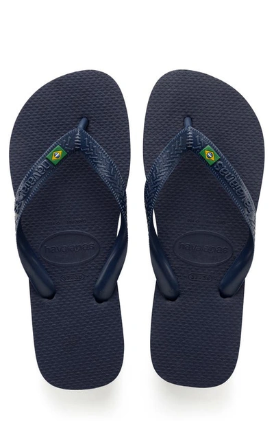 Shop Havaianas Brazil Flip Flop In Navy Blue