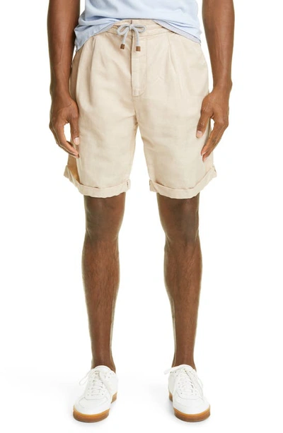 Shop Brunello Cucinelli Drawstring Linen & Cotton Shorts In Tan