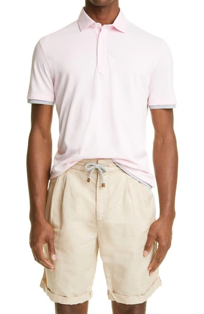 Shop Brunello Cucinelli Layered Short Sleeve Pique Polo In Pink