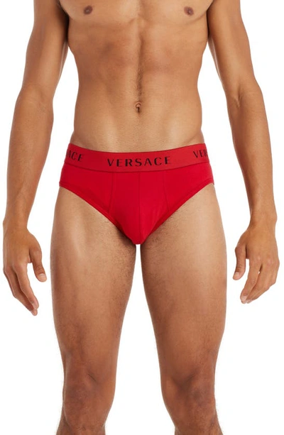 Shop Versace Logo Briefs In Red