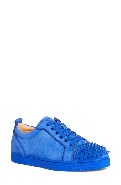 Shop Christian Louboutin Louis Junior Spikes Sneaker In Blue Mogador