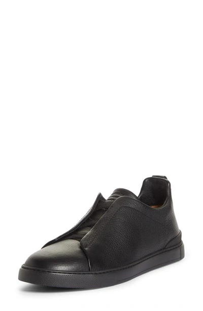 Shop Ermenegildo Zegna Triple Stitch Deerskin Leather Slip-on Sneaker In Black