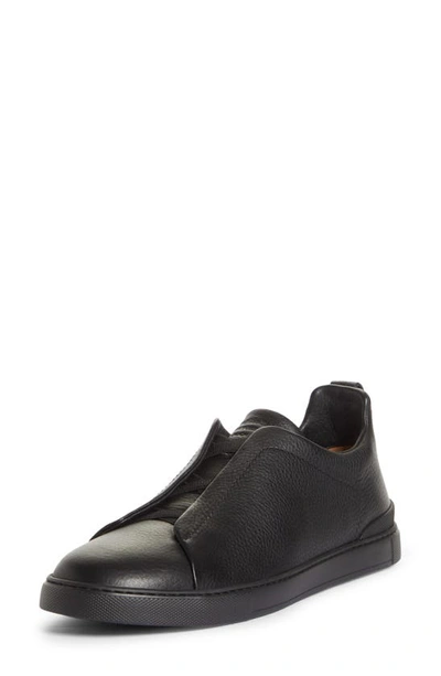 Ermenegildo Zegna Black Triple Stitch Leather Sneakers In Black