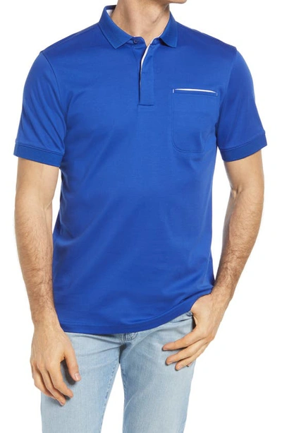 Shop Bugatchi Pima Cotton Short Sleeve Polo Shirt In Night Blue