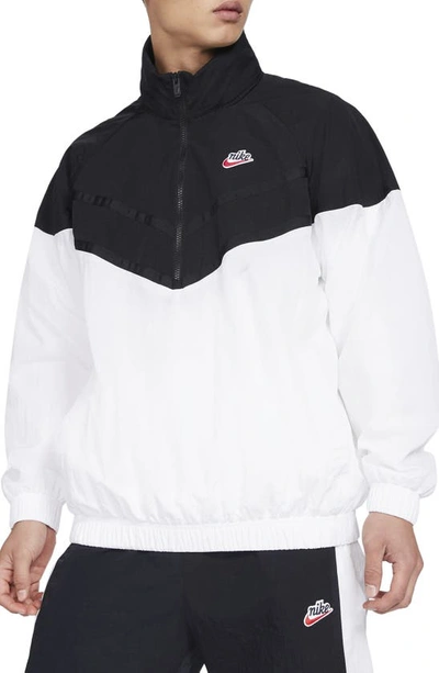 Shop Nike Sportswear Heritage Windrunner Hooded Half Zip Jacket In Black/ White