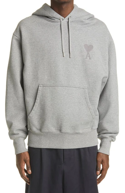 Shop Ami Alexandre Mattiussi Logo Organic Cotton Hoodie In Heather Grey