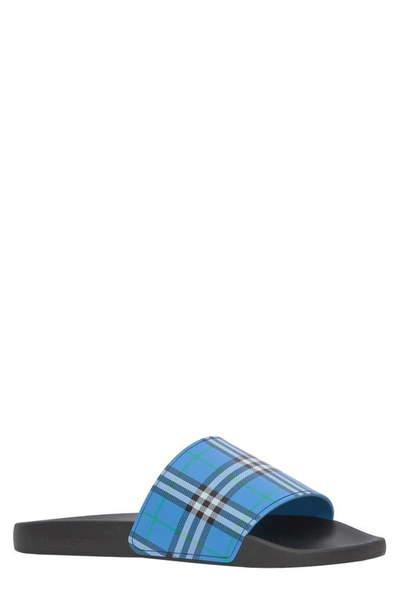 Shop Burberry Furley Check Slide Sandal In Blue Azure
