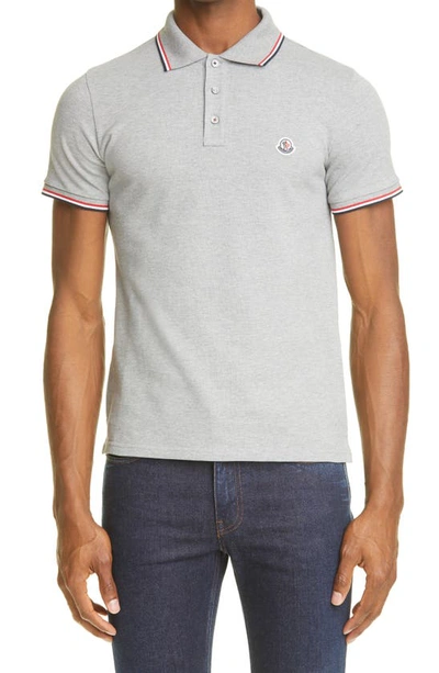 Shop Moncler Black Short Sleeve Piqué Polo In Grey