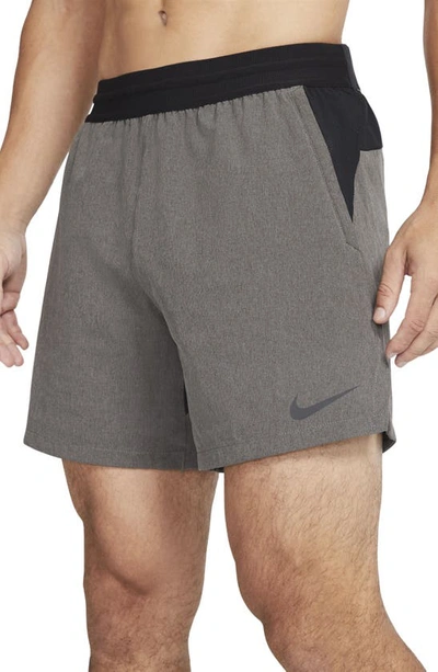 Shop Nike Pro Dri-fit Hybrid Athletic Shorts In Black/ Particle Grey/ Heather