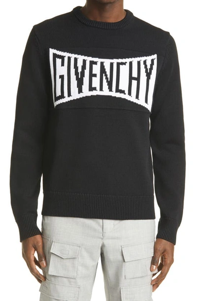 Shop Givenchy Intarsia Logo Cotton Sweater In Black/white