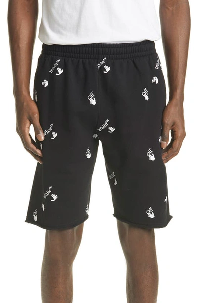 Shop Off-white Logo Graphic Cotton Sweat Shorts In Black/ White