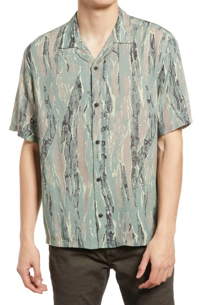 Shop Allsaints Serpentes Short Sleeve Button-up Camp Shirt In Khaki Green