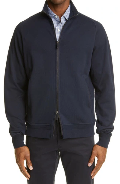 Shop Ermenegildo Zegna Premium Cotton Zip Sweatshirt In Navy Solid