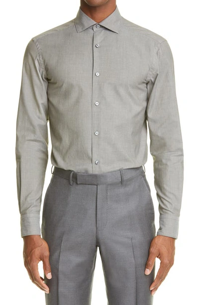 Shop Ermenegildo Zegna Premium Cotton Button-up Shirt In Dark Green Solid