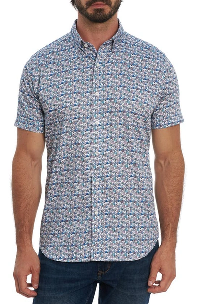 Shop Robert Graham Medlocke Regular Fit Print Short Sleeve Button-up Shirt In Blue
