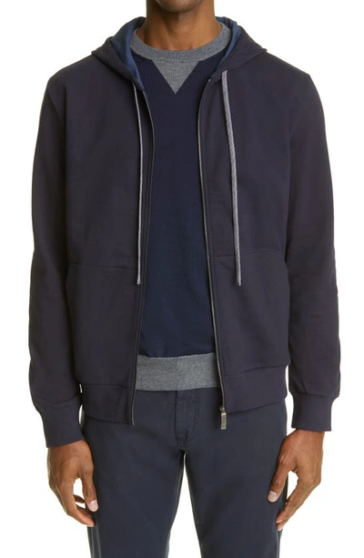Shop Canali Jersey Zip Up Hoodie In Blue