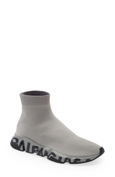 Shop Balenciaga Speed Lt Graffiti Knit Sneaker In Grey/black