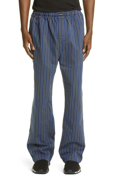 Shop Balenciaga Stripe Pajama Pants In Navy/ Light Grey