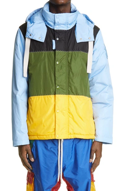 Shop Moncler Genius 1 Moncler Jw Anderson Colorblock Water Resistant Hooded Coat In Blue Multi
