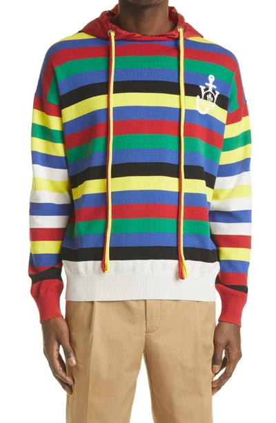 Shop Moncler Genius Stripe Cotton Sweater Hoodie In Red Stripe Multi