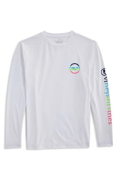 Shop Vineyard Vines Neon Whale Dot Harbor Long Sleeve Performance Graphic Tee In White Cap