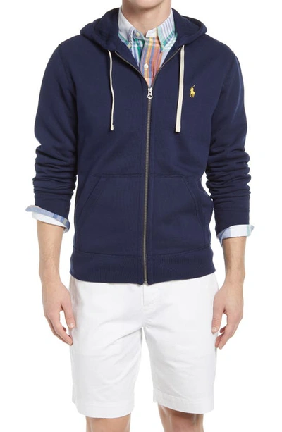 Shop Polo Ralph Lauren Zip Front Fleece Hoodie In Cruise Navy